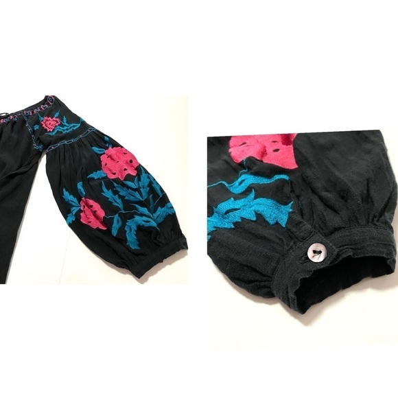 Roja Black Embroidered Tunic Top Blouse Size Medium Boho Peasant Floral - Picture 8 of 15